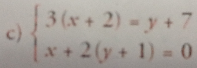 beginarrayl 3(x+2)=y+7 x+2(y+1)=0endarray.