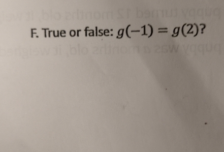 True or false: g(-1)=g(2) ?