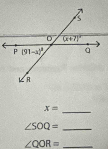 x=
_
_ ∠ SOQ=
_ ∠ QOR=