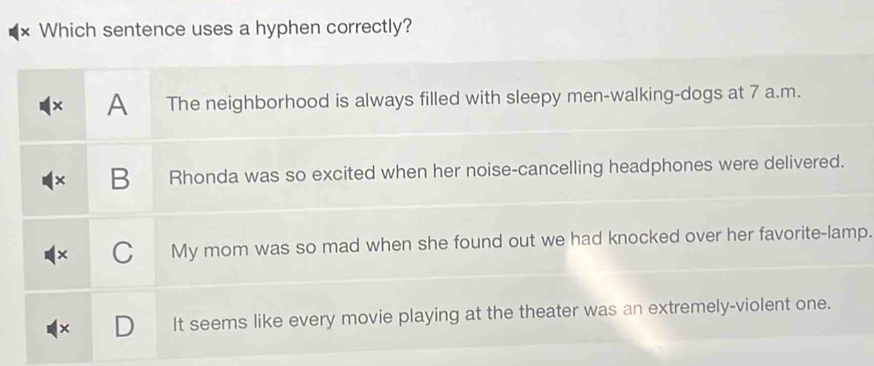 Which sentence uses a hyphen correctly? 
p.