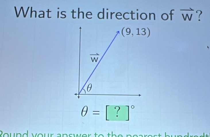 What is the direction of vector W ?
θ =[?]^circ 