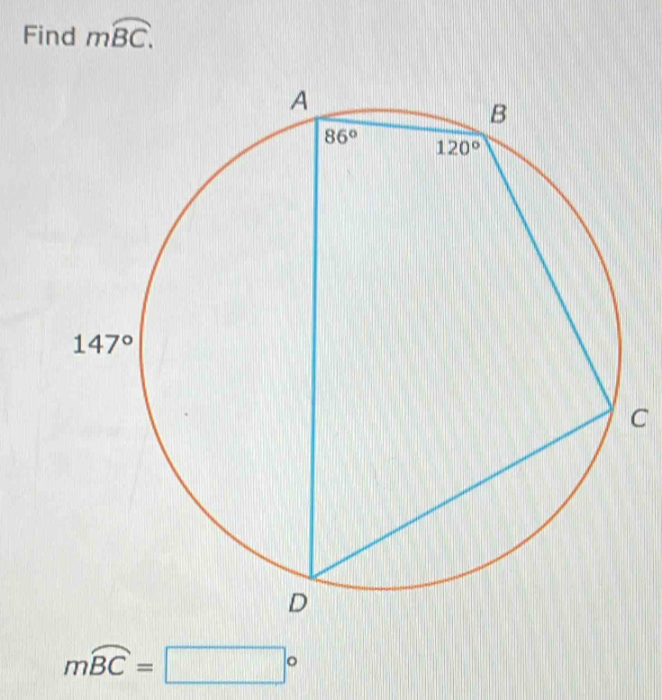 Find moverline BC.
C
moverline BC=□°