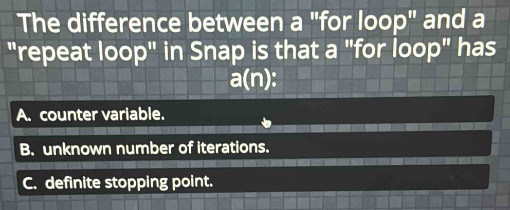 Solved: The difference between a "for loop" and a "repeat loop" in Snap ...