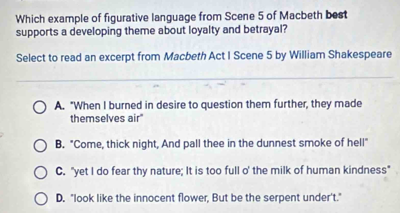 Solved: Which example of figurative language from Scene 5 of Macbeth ...