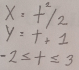 x=t^2/2
y=t+1
-2≤ t≤ 3