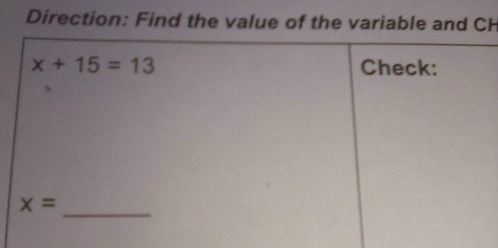 Direction: Find the value of the variable and CH