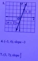 1
4. (-5,4); slope -3
7. (3,7); slope  2/7 