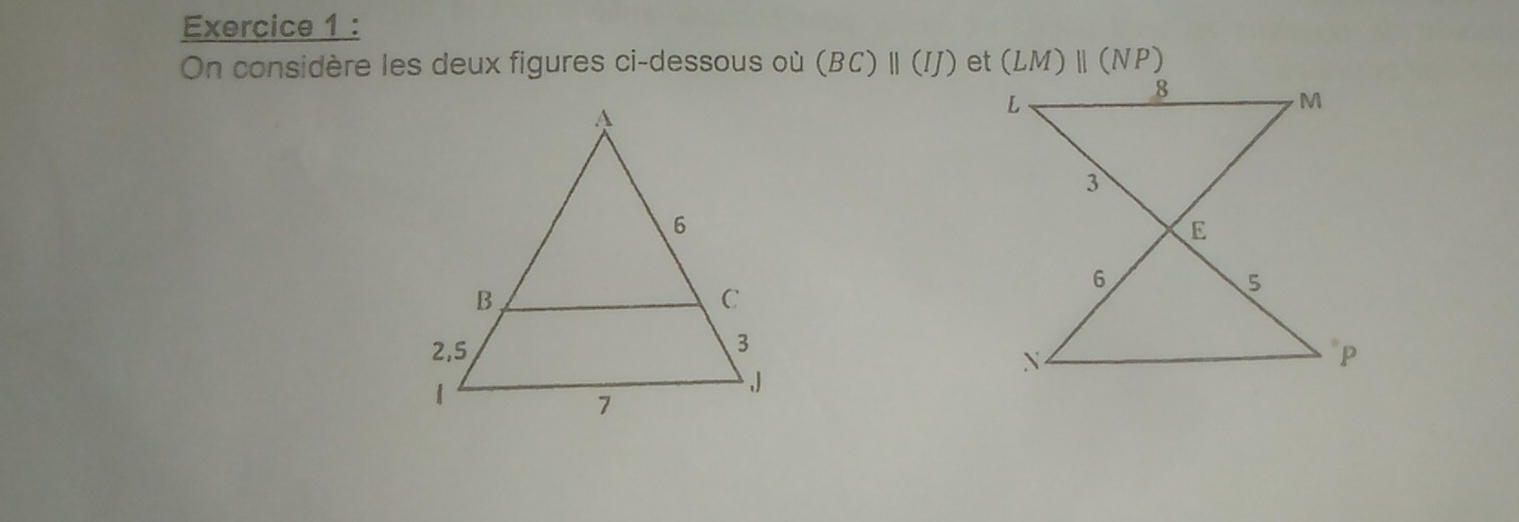 On considère les deux figures ci-dessous où (BC)parallel (IJ)