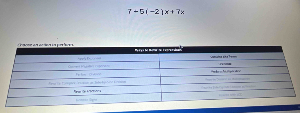 7+5(-2)x+7x