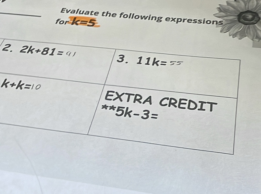 Evaluate the following expressions
for k=5
2