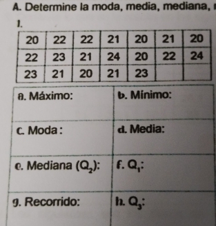 Determine la moda, media, mediana, 
1.