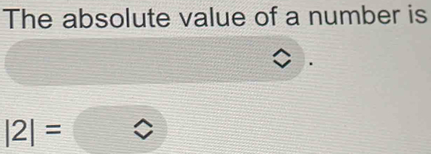 The absolute value of a number is
|2|=