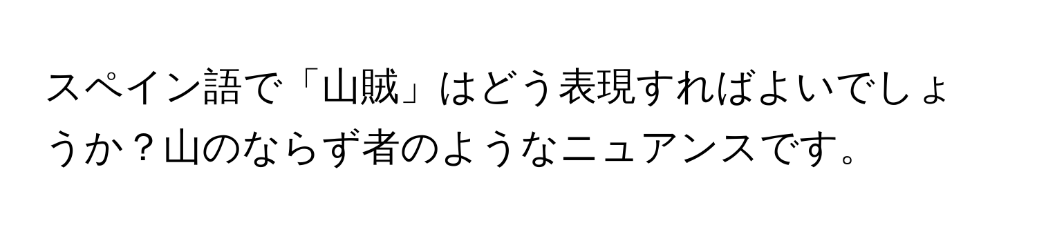 スペイン語で「山賊」はどう表現すればよいでしょうか？山のならず者のようなニュアンスです。