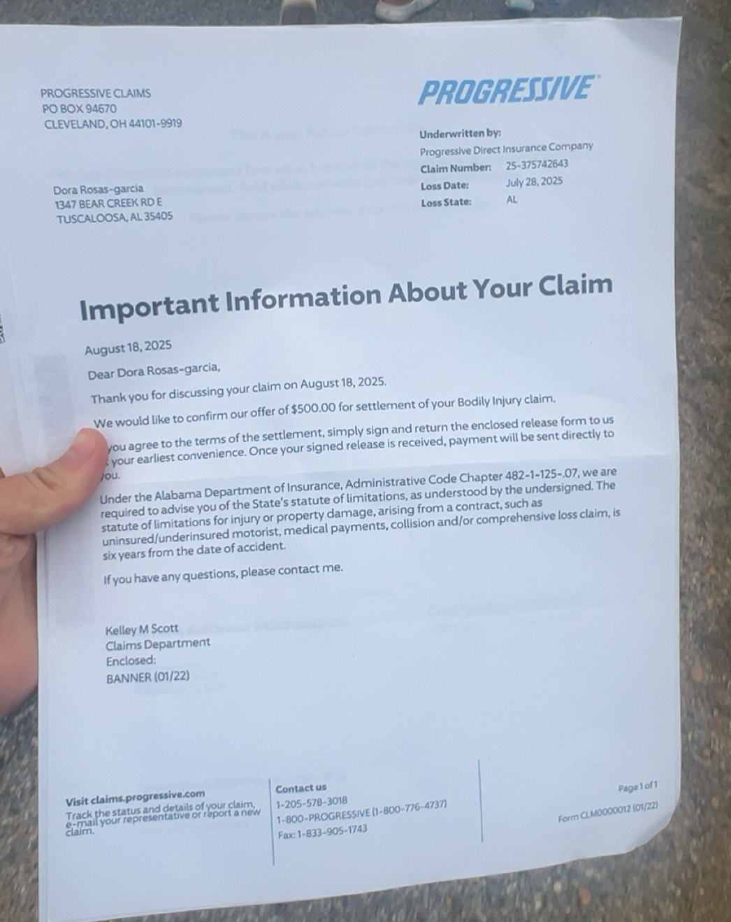 Solved: PROGRESSIVE CLAIMS PO BOX 94670 PROGRESSIVE CLEVELAND, OH 44101 ...