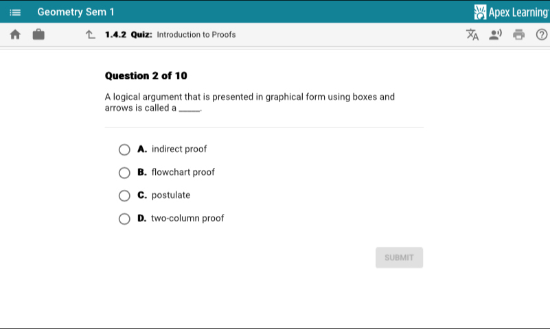 Solved: Geometry Sem 1 Apex Learning 1.4.2 Quiz: Introduction to Proofs ...