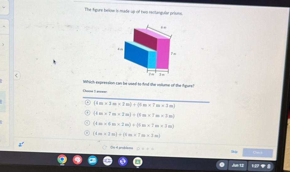 Solved: The figure below is made up of two rectangular prisms. Which ...