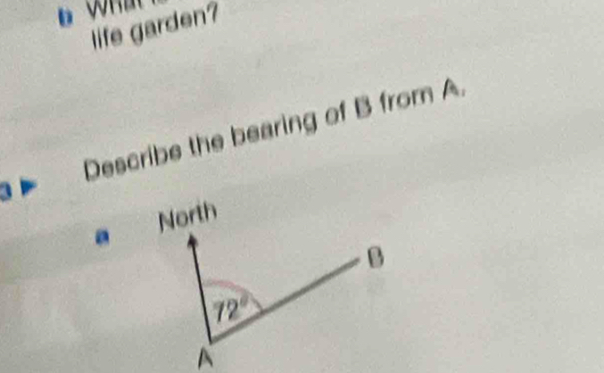 life garden?
Describe the bearing of B from A.