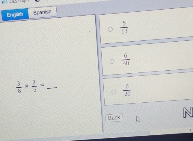 K12 OLS Lögin
English Spanish
 5/13 
 6/40 
 3/8 *  2/5 = _ 
 6/20 
Back