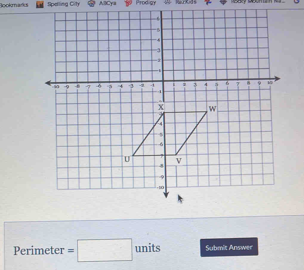 Bookmarks Spelling City ABCya Prodigy RazKids 182ky Mountain Na
Perimeter =□ units Submit Answer