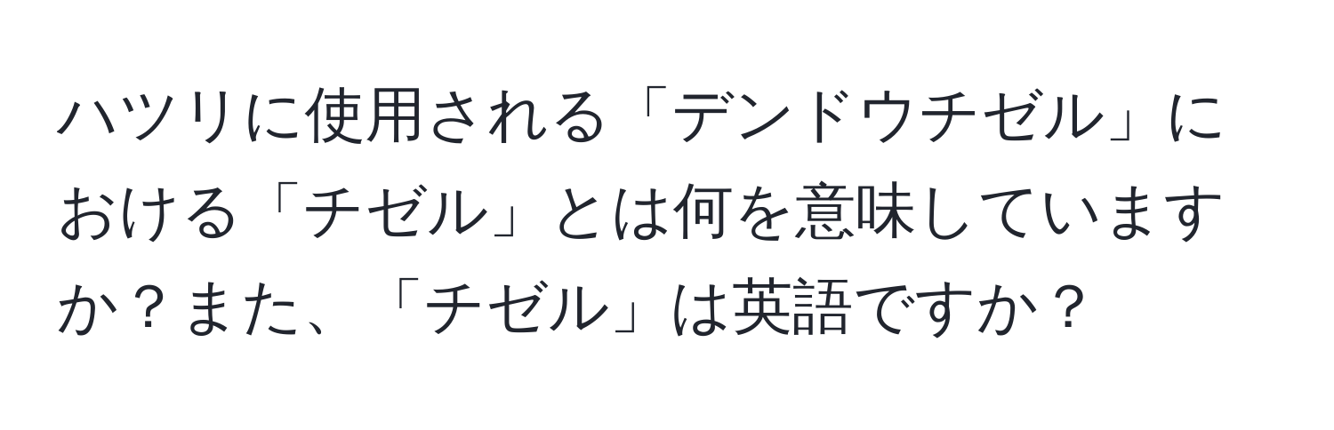 ハツリに使用される「デンドウチゼル」における「チゼル」とは何を意味していますか？また、「チゼル」は英語ですか？