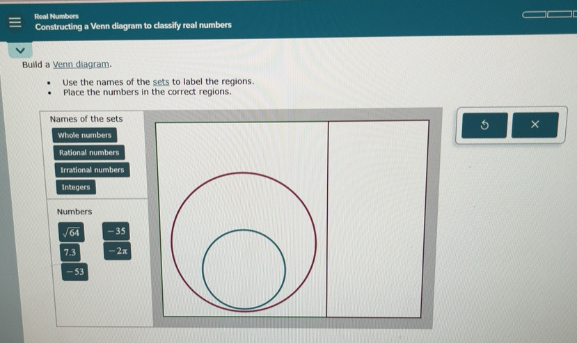Solved: Real Numbers Constructing a Venn diagram to classify real ...