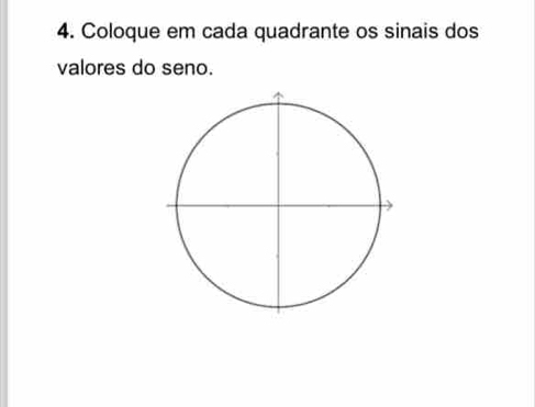 Coloque em cada quadrante os sinais dos 
valores do seno.