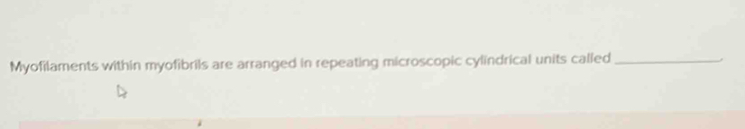 Myofilaments within myofibrils are arranged in repeating microscopic cylindrical units called_