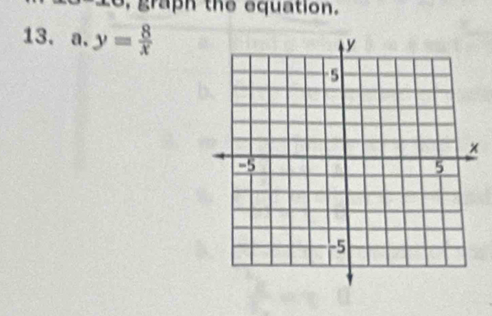 graph the equation. 
13. a. y= 8/x 