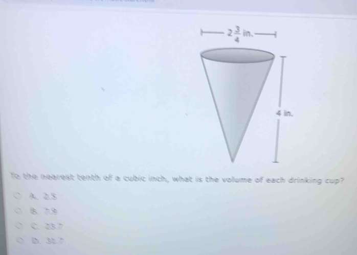 Solved: To the nearest tenth of a cubic inch, what is the volume of ...