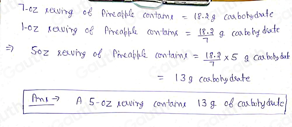 Solved: Solve using proportions. Andrew is on a low-carbohydrate diet ...