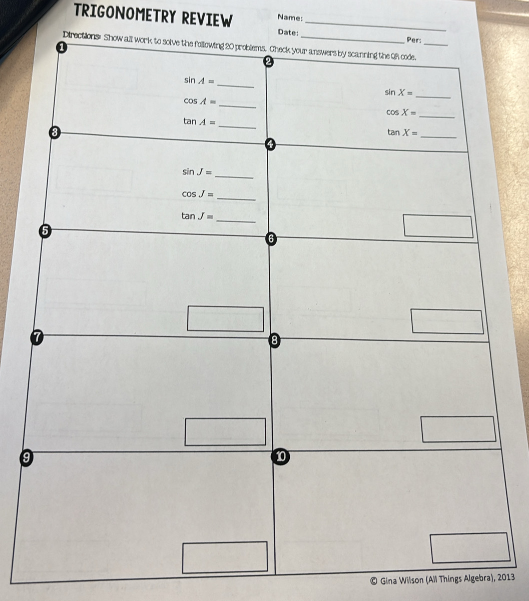 Solved: TRIGONOMETRY REVIEW Name:_ 9 Gina Wilson (All Things Algebra), 2013 [Others]