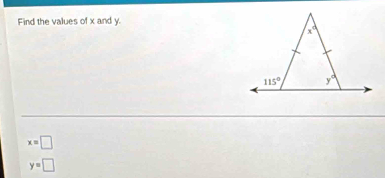 Find the values of x and y.
x=□
y=□