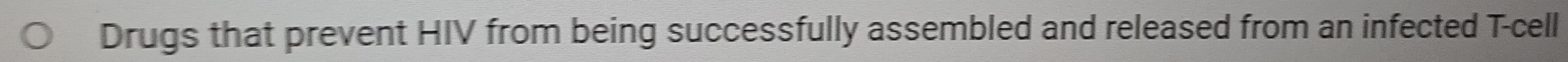 Drugs that prevent HIV from being successfully assembled and released from an infected T-cell