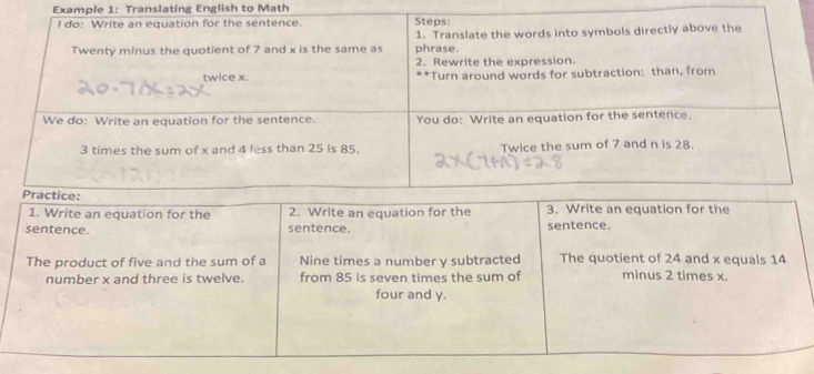 Example 1: Translating English to Math