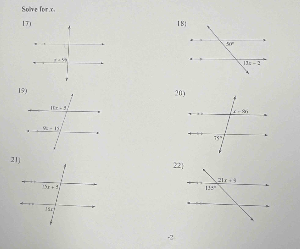 Solve for x.
17)18)
20)
22)
-2-