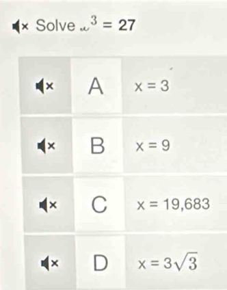 × Solve _ ^3=27