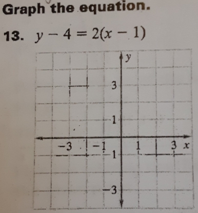 Graph the equation. 
13. y-4=2(x-1)