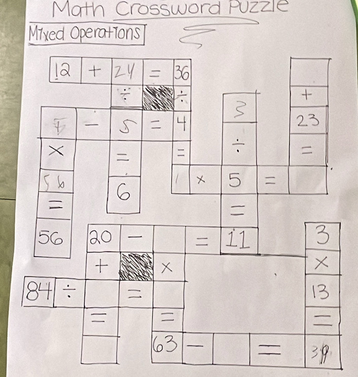 Math Crossword Puzzle
Mixed Operations