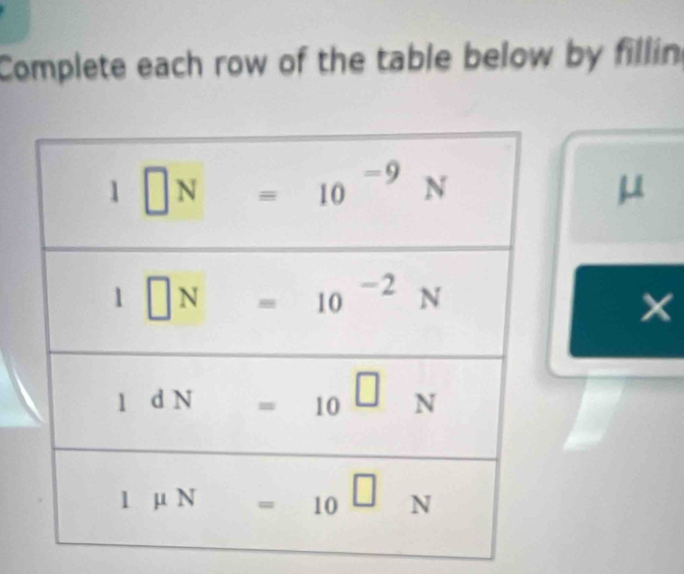 Complete each row of the table below by fillin
μ