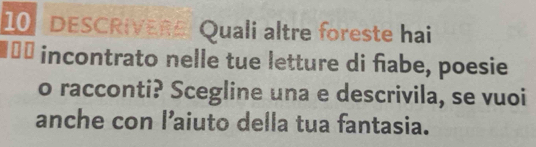 DESCRIVERE Quali altre foreste hai 
incontrato nelle tue letture di fiabe, poesie 
o racconti? Scegline una e descrivila, se vuoi 
anche con l’aiuto della tua fantasia.