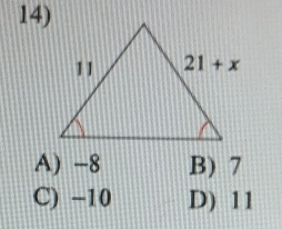 A) -8 B) 7
C) −10 D) 11