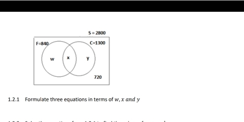 S=2800
F=840 C=1300
w x y
720
1.2.1 Formulate three equations in terms of w, x and y