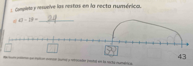 Completa y resuelve las restas en la recta numérica.
roceder (resta) en la recta numérica.