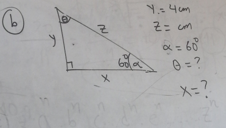 y=4cm
b
z=cm
alpha =60°
θ = ?
x= 1