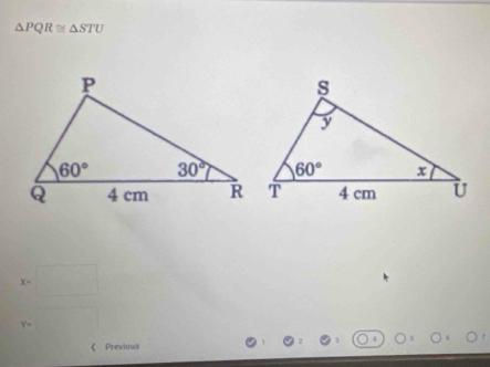 △ PQR≌ △ STU
c=
Y=
Previous