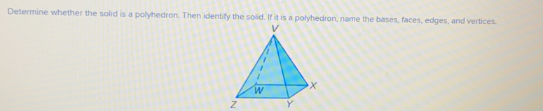 Determine whether the solid is a polyhedron. Then identify the solid. If it is a polyhedron, name the bases, faces, edges, and vertices.