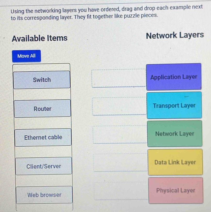 Solved: Using the networking layers you have ordered, drag and drop ...