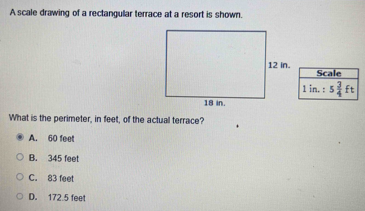 Solved: A scale drawing of a rectangular terrace at a resort is shown ...