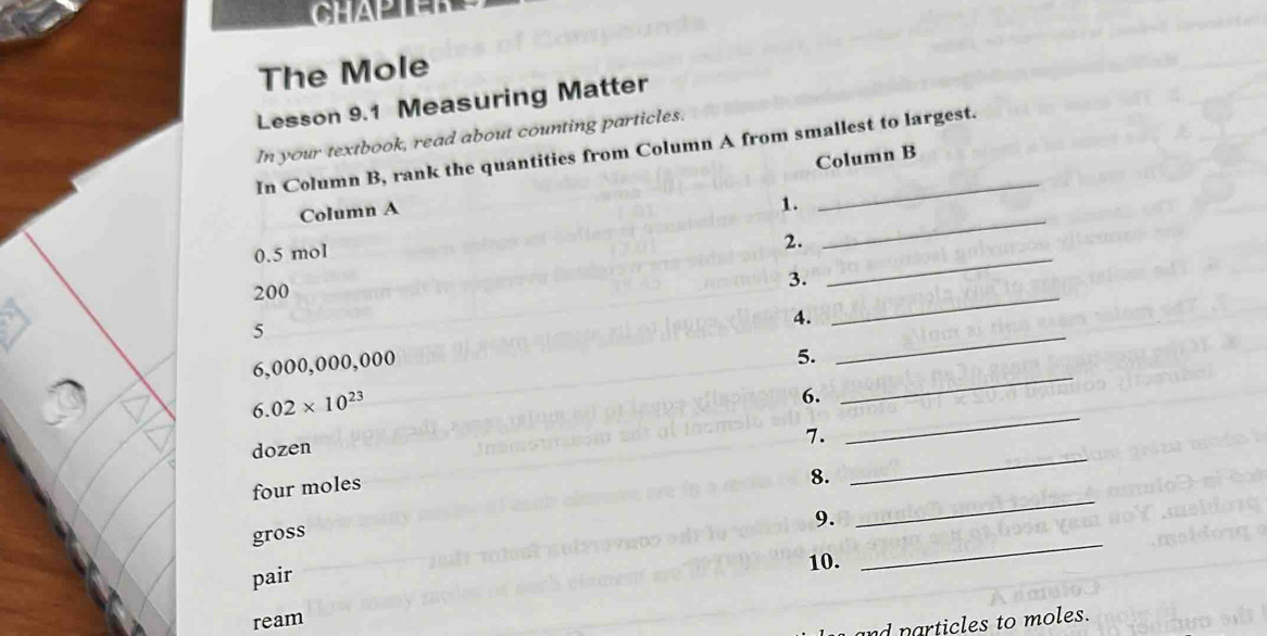 Solved: CHAP The Mole Lesson 9.1 Measuring Matter In your textbook ...
