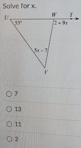 Solve for x.
7
13
11
2